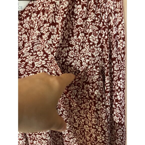 Market & Spruce Shirt Womens Large Floral Button Blouse Maroon White 3/4 Sleeve - Picture 4 of 16